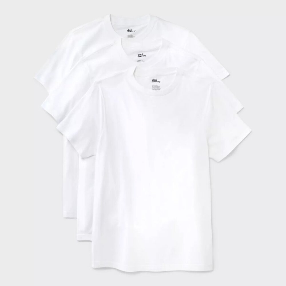Dealworthy Men's Crewneck T-Shirt 3pk Short Sleeve White Small NEW